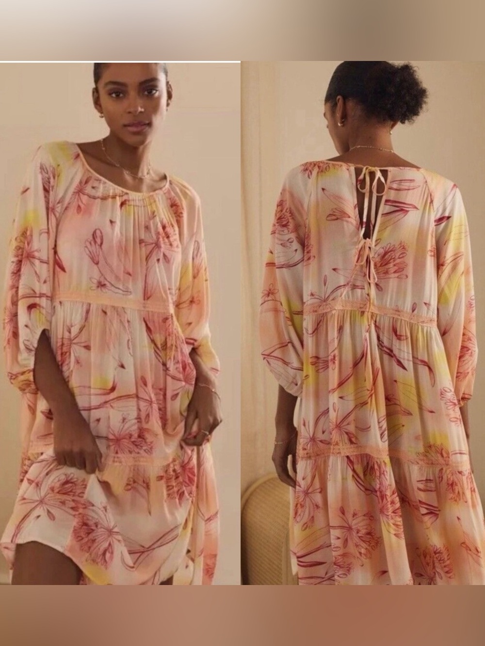 By Anthropologie Tiered Puff-Sleeve Dress